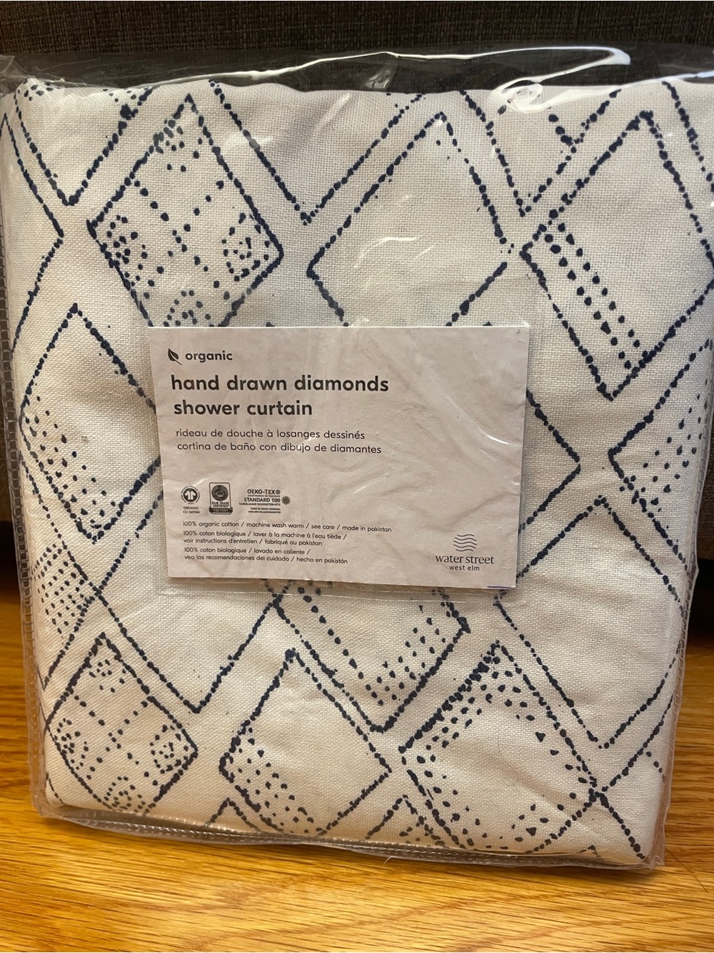 NEW West Elm Hand Drown Blur Diamonds Shower Curtain